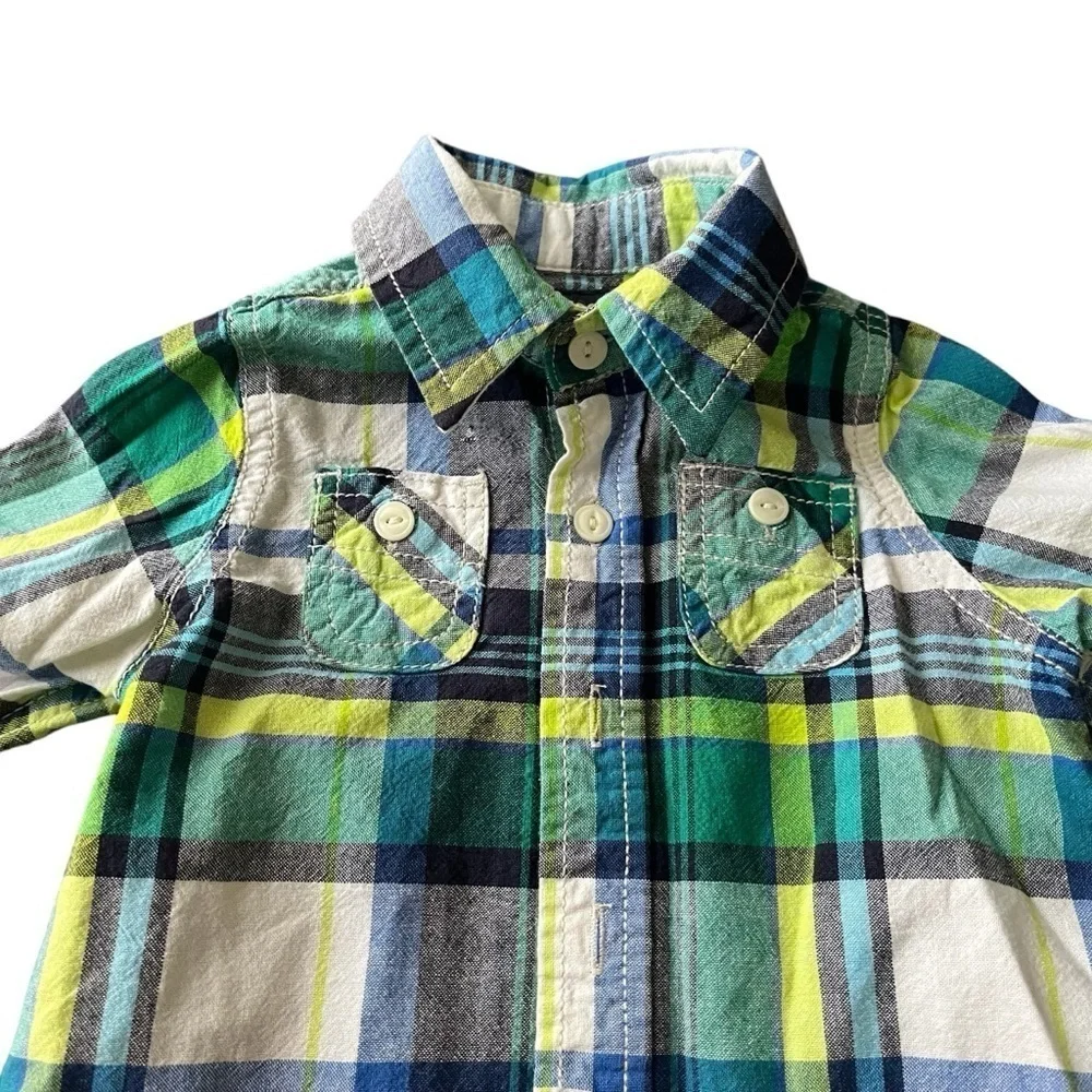 OshKosh plaid cotton multicolor button up shirt Boys 9 Mo pockets long sleeves